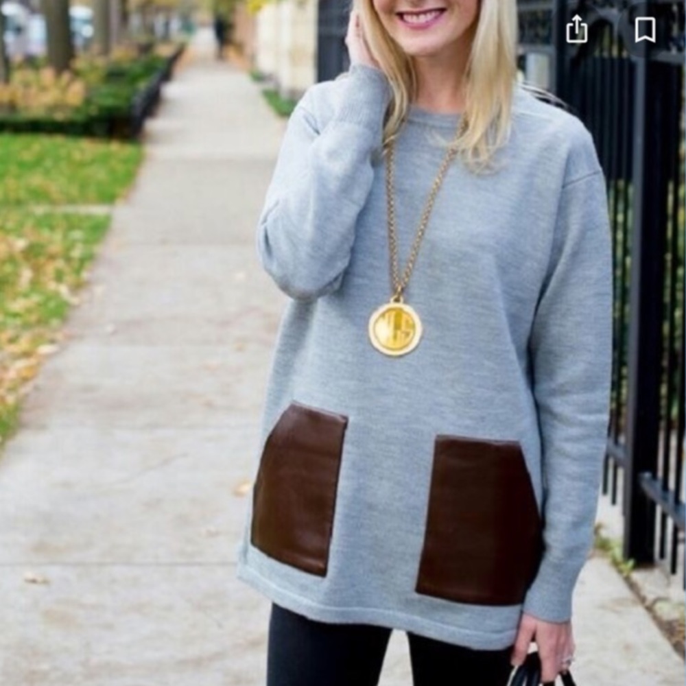 J.Crew Factory Merino Sweater Faux Leather Pockets